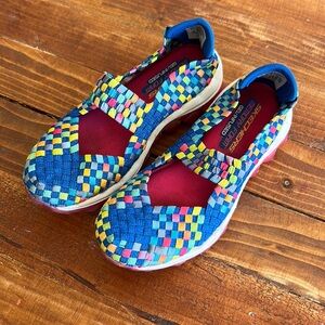 Girls, sketcher, memory foam, rainbow stretch shoes